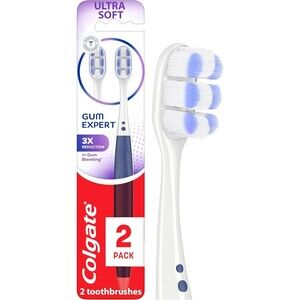 Colgate 2 Count Gum Expert Ultra Soft Toothbrush Purple Sensitive Gums Bleeding